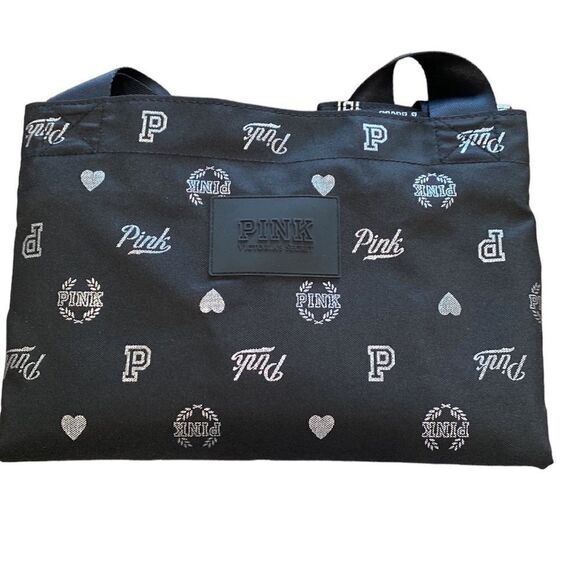 🔥FIRM NEW Pink Victoria’s Secret Black & Silver Tote - Picture 1 of 8
